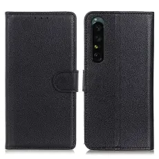 Sony Xperia 1 V Fodral Litchi Läder Svart