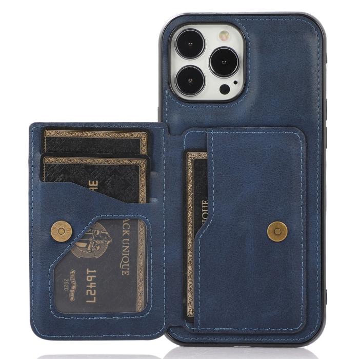 Bild 1, iPhone 13 Pro - Läderbelagt Skal Med Kortfack - Blå