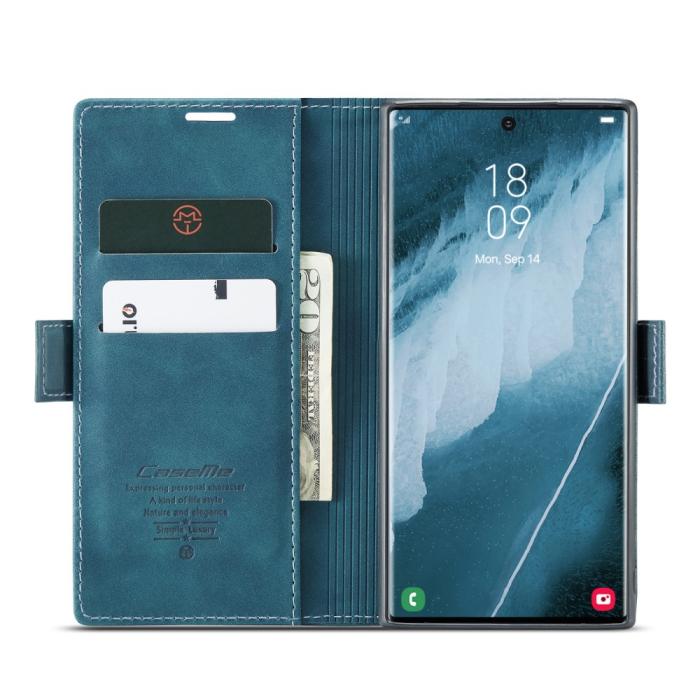 Bild 2, CASEME Samsung Galaxy S23 Ultra Fodral Flip Läder Blå