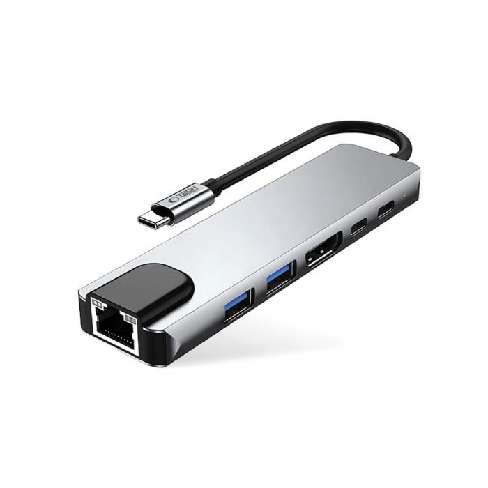 Bild 2, Tech-Protect 6in1 USB-C Hub - USB-C / USB 3.0/2.0 / HDMI / RJ45