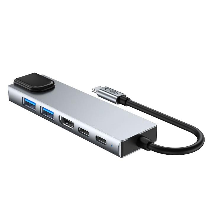 Bild 4, Tech-Protect 6in1 USB-C Hub - USB-C / USB 3.0/2.0 / HDMI / RJ45