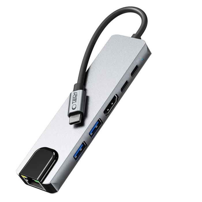 Bild 5, Tech-Protect 6in1 USB-C Hub - USB-C / USB 3.0/2.0 / HDMI / RJ45