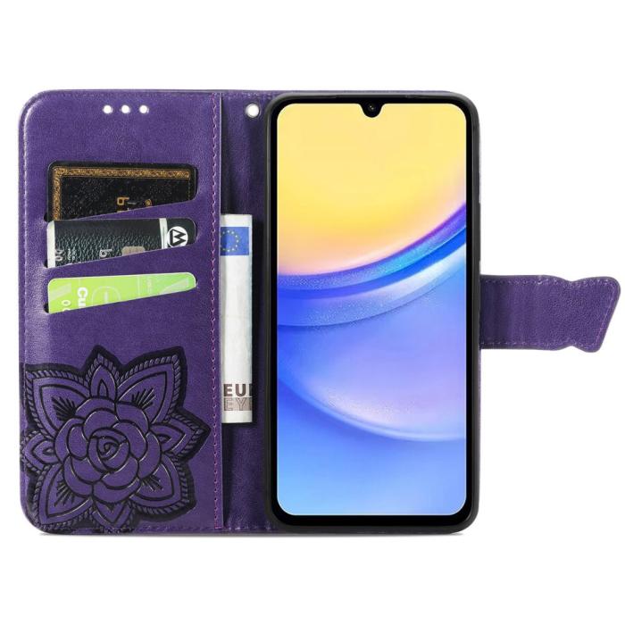 Bild 2, Samsung Galaxy A15 5G Fodral Big Butterfly Mörk Lila