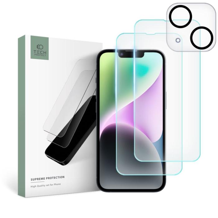 Bild 1, Tech-Protect iPhone 14 Plus 3-PACK Skärmskydd/Linsskydd