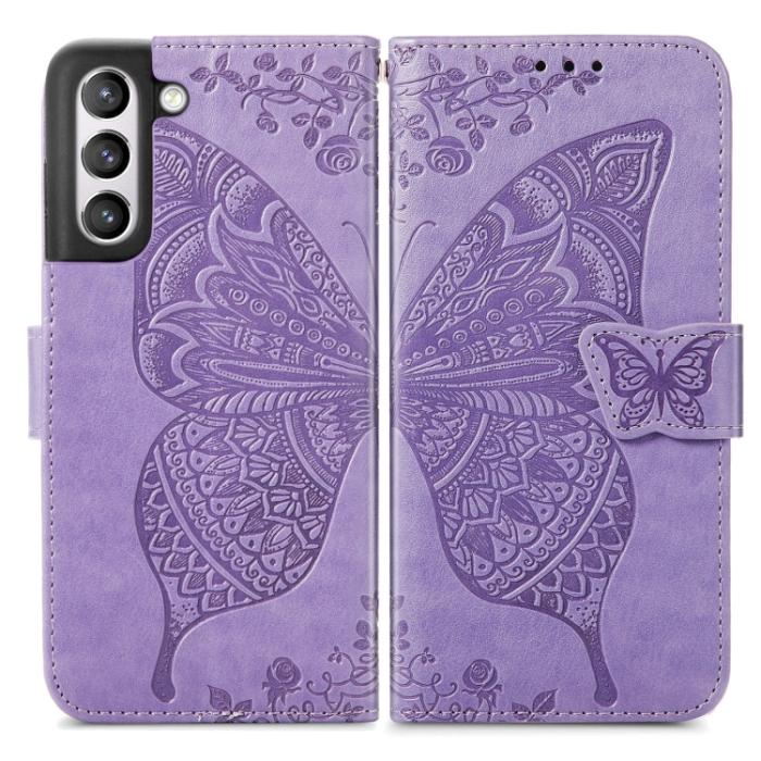Bild 2, Samsung Galaxy S21 FE Fodral Big Butterfly Läder Lila