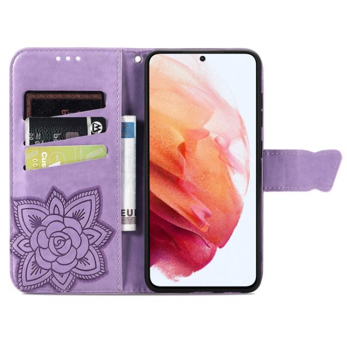 Bild 3, Samsung Galaxy S21 FE Fodral Big Butterfly Läder Lila