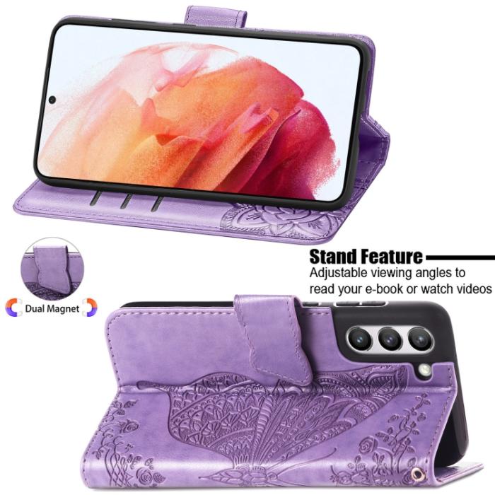 Bild 4, Samsung Galaxy S21 FE Fodral Big Butterfly Läder Lila