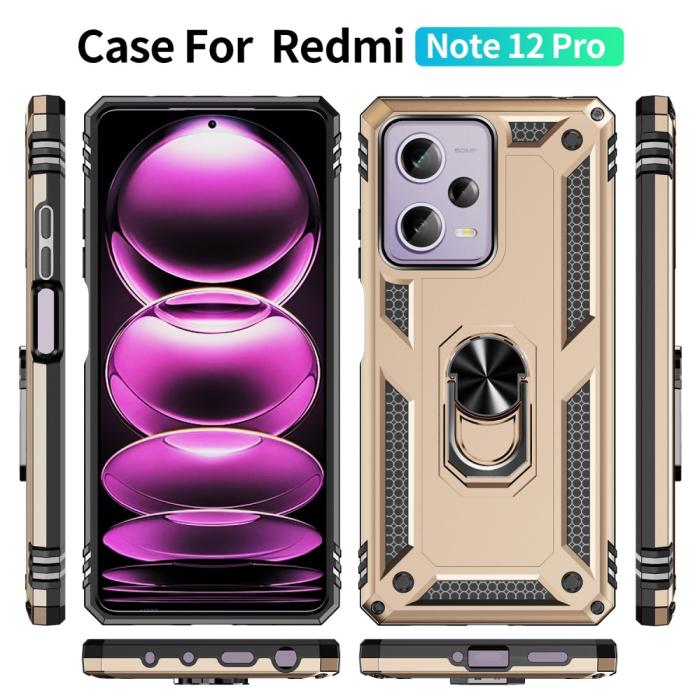 Bild 2, Xiaomi Redmi Note 12 Pro 5G Skal Ring Armor Hybrid Guld