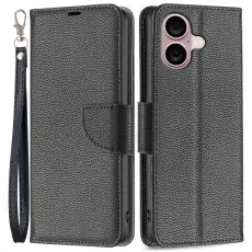 iPhone 16 Plus Fodral Litchi Shark L&auml;der Svart