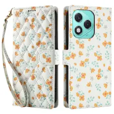 Honor 400 Lite Fodral Rhombus L&auml;der Blommor Vit