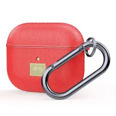 AirPods 3 Skal L&auml;der Textur Med Krok R&ouml;d