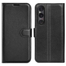 Sony Xperia 1 VI Fodral Litchi Läder Svart