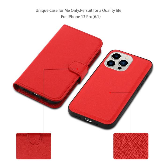 Bild 4, iPhone 15 Plus 2in1 Magnet Fodral Kryss Struktur Röd