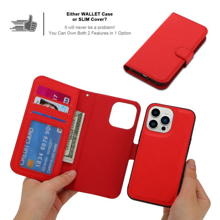 Bild 5, iPhone 15 Plus 2in1 Magnet Fodral Kryss Struktur Röd