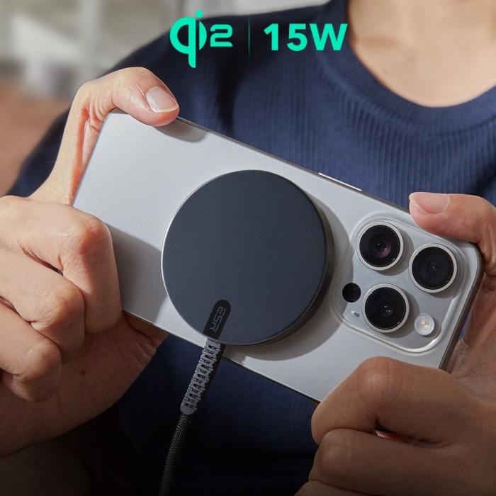 Bild 4, ESR HaloLock 15W Trådlös MagSafe Laddare Mini Qi2 Svart