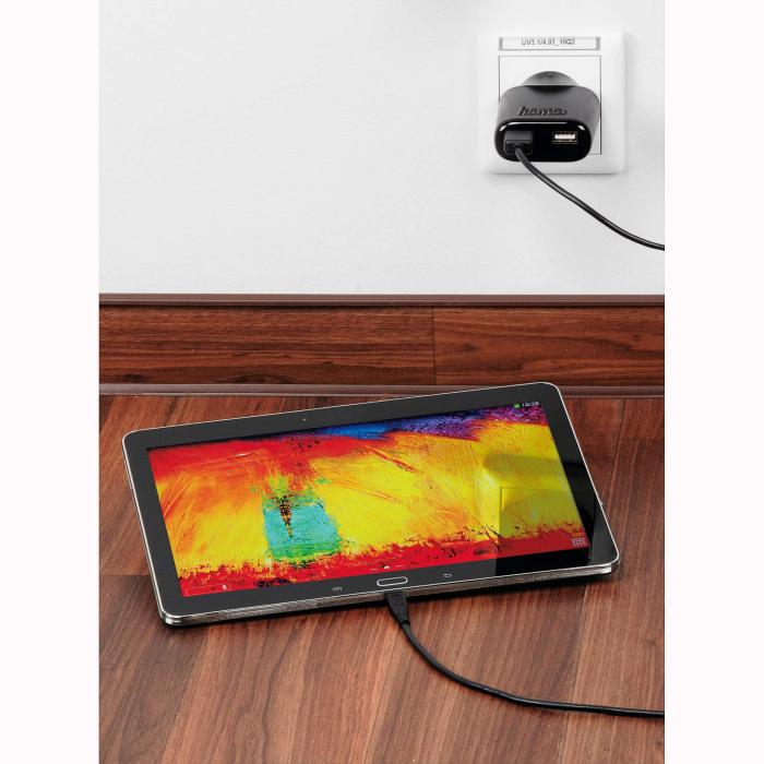 Bild 2, HAMA 24W/4.8 A USB-A laddare- Svart