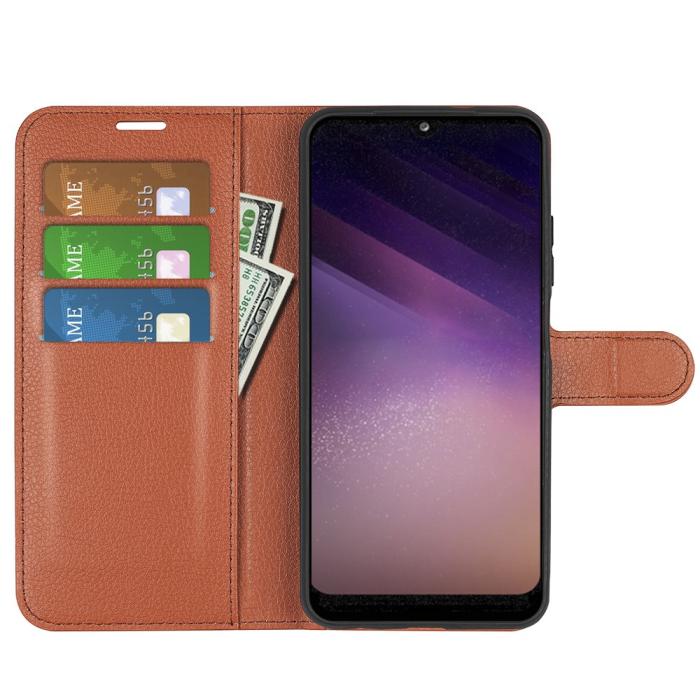 Bild 4, Samsung Galaxy A03 Fodral Litchi Läder Brun