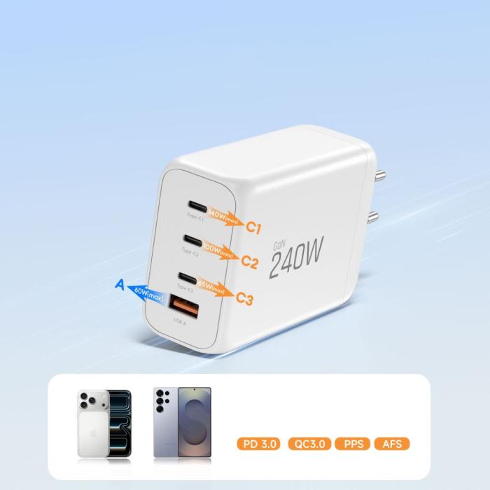 Bild 6, Tech-Protect 240W Väggladdare PD QC3.0 USB-C / USB-A Vit