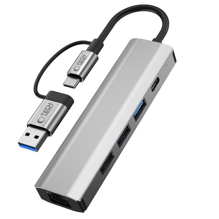Bild 3, Tech-Protect 5in1 USB-C/USB-A Hub - USB-C / USB 3.0/2.0 / RJ45