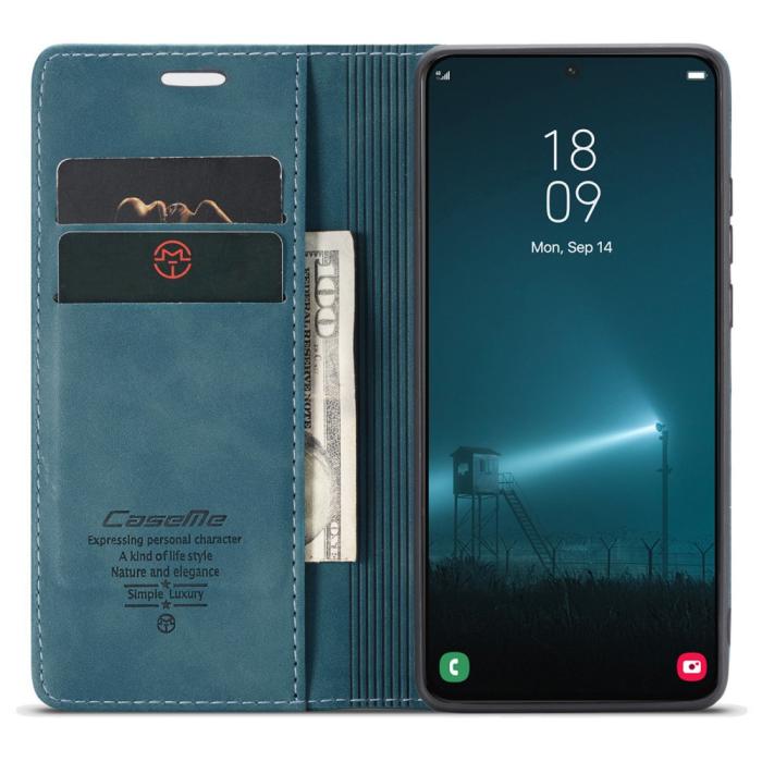 Bild 4, CASEME Samsung Galaxy S22 Plus Fodral Retro Läder Blå/Grön