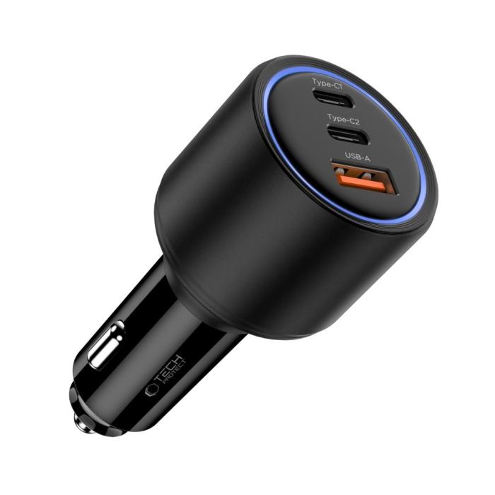 Bild 2, Tech-Protect 130W PD USB-C / USB-A Billaddare Svart