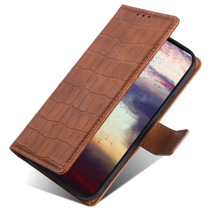 Bild 4, Samsung Galaxy S23 Plus Fodral Krokodil Textur Brun