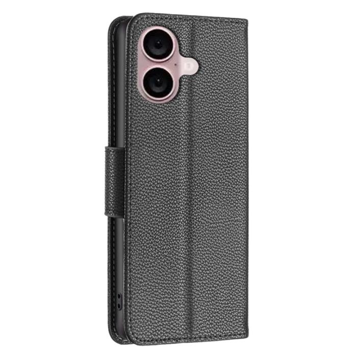 Bild 6, iPhone 16 Plus Fodral Litchi Shark Läder Svart