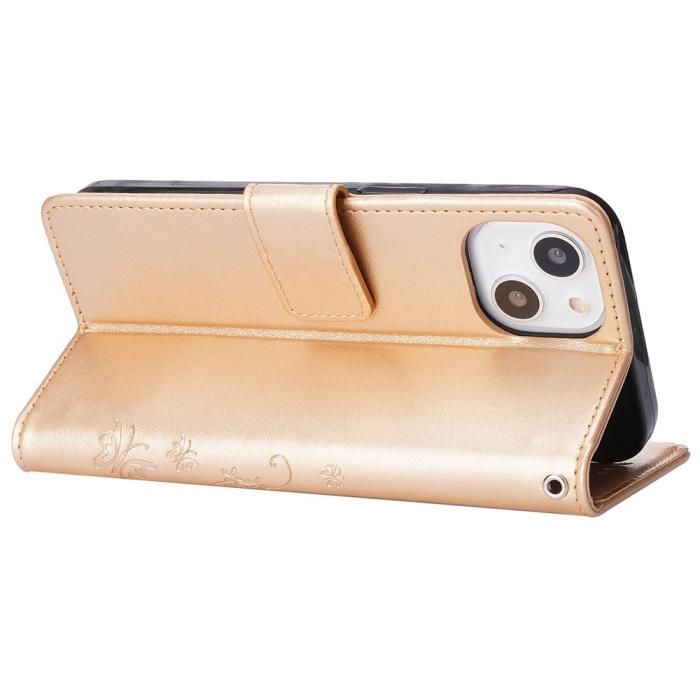 Bild 4, iPhone 15 Plus Fodral Med Blommigt Tryck Guld