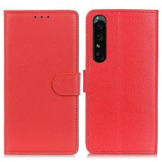 Sony Xperia 1 V Fodral Litchi Läder Röd