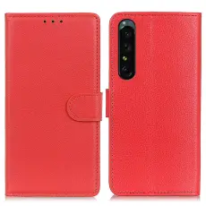 Sony Xperia 1 V Fodral Litchi Läder Röd