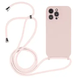 iPhone 15 Pro Max Skal Silikon Med Snöre Rosa