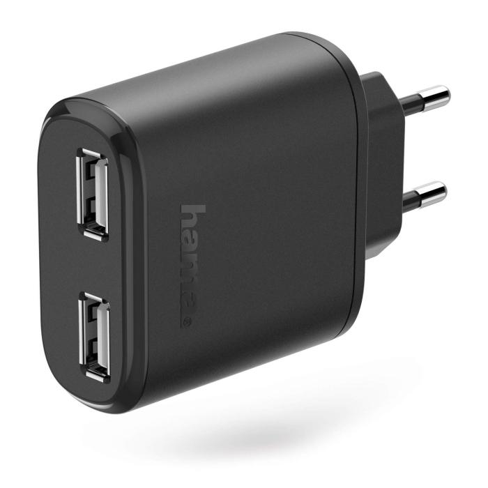 Bild 1, HAMA 24W/4.8 A USB-A laddare- Svart