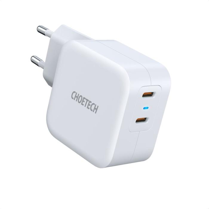 Bild 2, Choetech 40W 3A 2x USB-C Power Delivery Snabbladdare - Vit