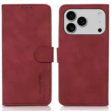 KHAZNEH iPhone 17 Pro Fodral L&auml;der R&ouml;d