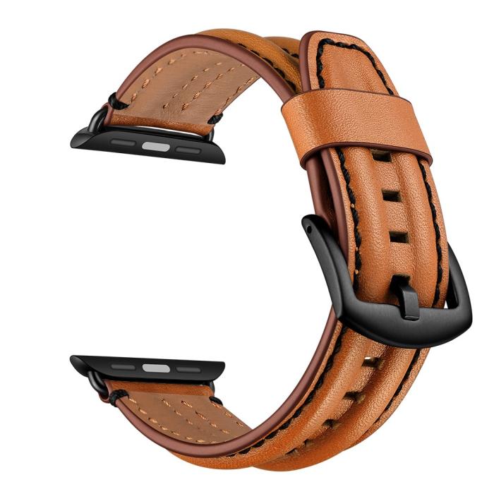 Bild 1, Äkta Läder Armband Apple Watch 42/44/45/49 mm Brun