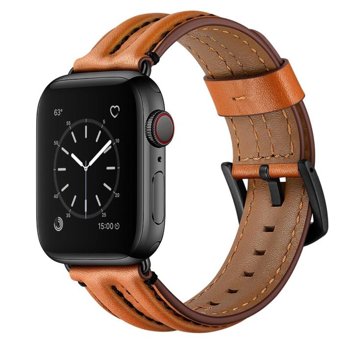 Bild 2, Äkta Läder Armband Apple Watch 42/44/45/49 mm Brun