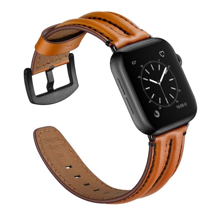 Bild 3, Äkta Läder Armband Apple Watch 42/44/45/49 mm Brun