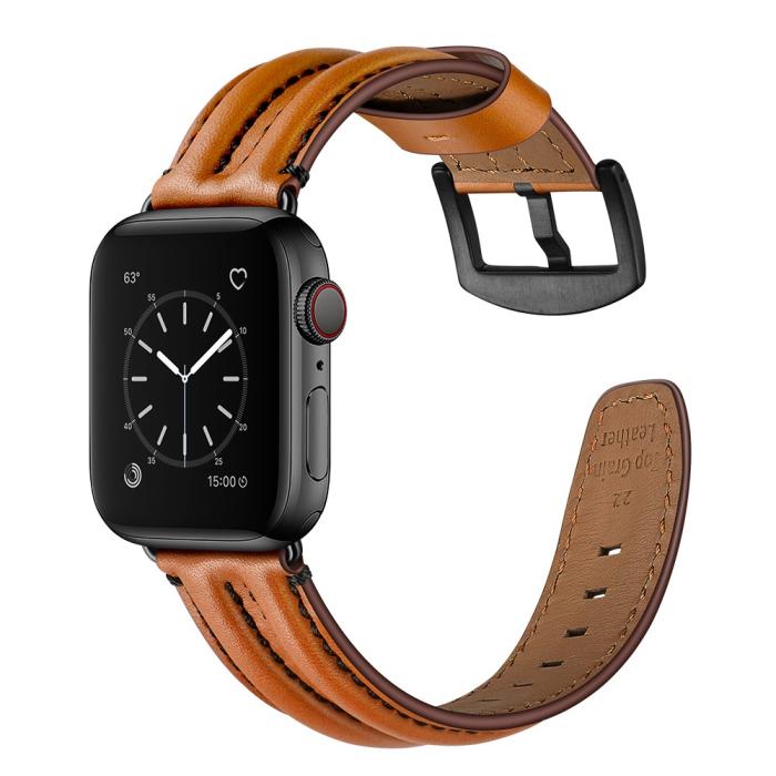 Bild 4, Äkta Läder Armband Apple Watch 42/44/45/49 mm Brun