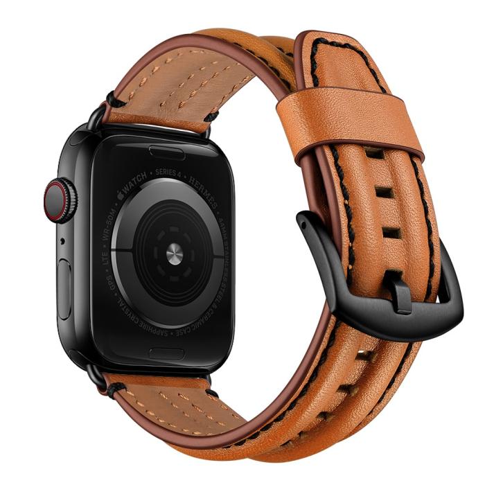 Bild 5, Äkta Läder Armband Apple Watch 42/44/45/49 mm Brun