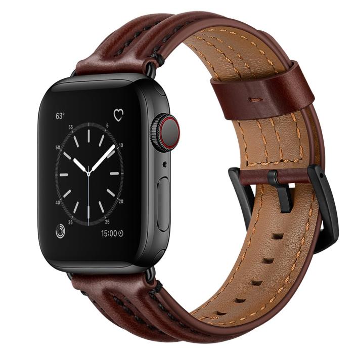 Bild 2, Äkta Läder Armband Apple Watch 42/44/45/49 mm Mörk Brun