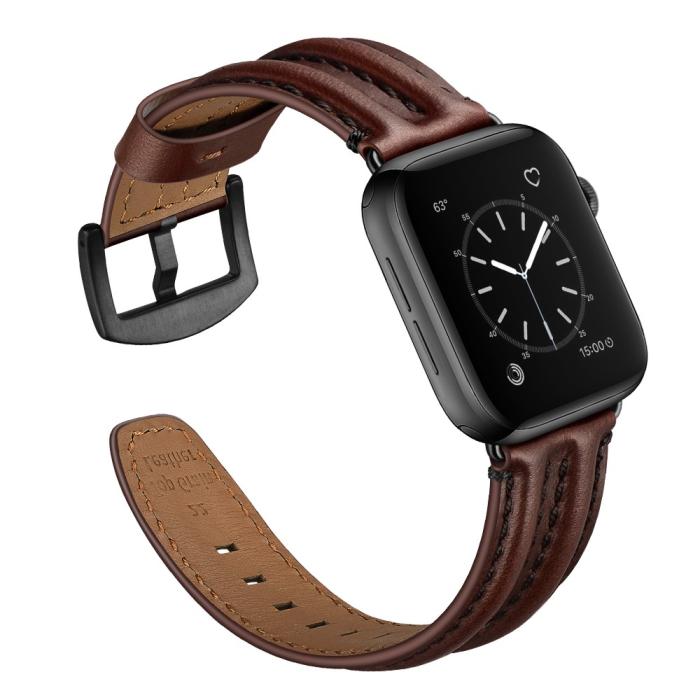 Bild 3, Äkta Läder Armband Apple Watch 42/44/45/49 mm Mörk Brun