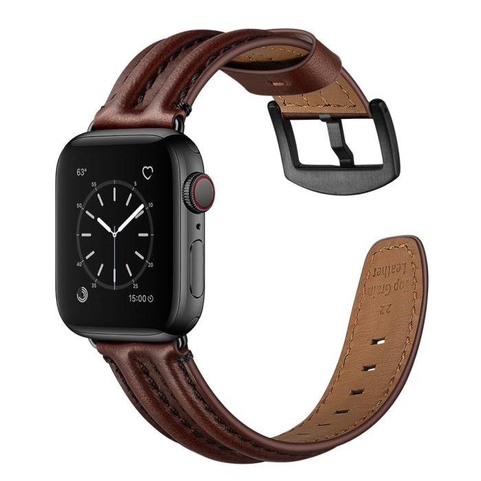 Bild 4, Äkta Läder Armband Apple Watch 42/44/45/49 mm Mörk Brun