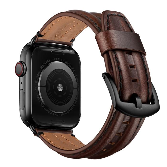 Bild 5, Äkta Läder Armband Apple Watch 42/44/45/49 mm Mörk Brun