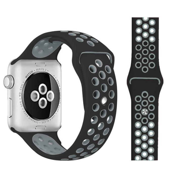 Bild 1, Ihåligt Silikon Armband Apple Watch 41/40/38 mm (M/L) - Svart/Grå
