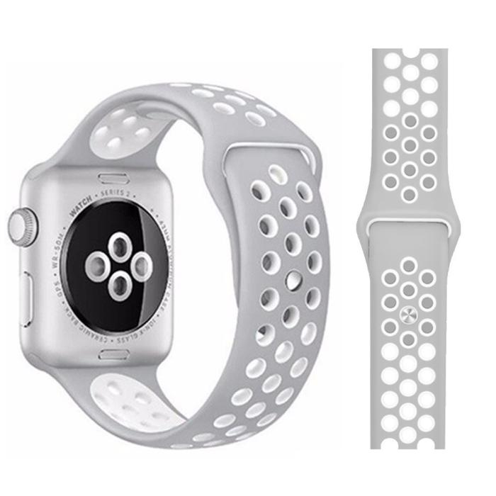 Bild 1, Ihåligt Silikon Armband Apple Watch 41/40/38 mm (M/L) - Grå/Vit