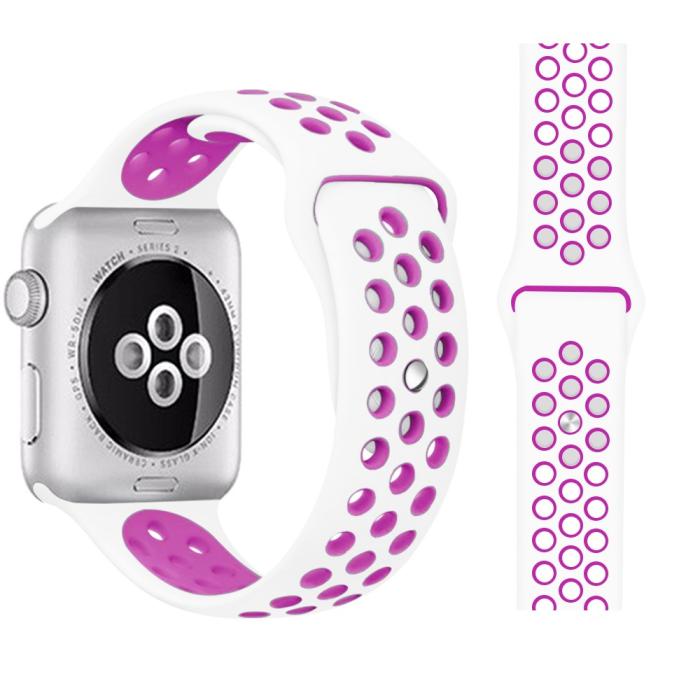 Bild 1, Ihåligt Silikon Armband Apple Watch 41/40/38 mm (M/L) - Vit/Lila