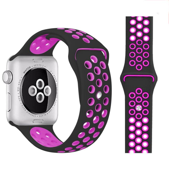 Bild 1, Ihåligt Silikon Armband Apple Watch 41/40/38 mm (M/L) - Svart/Lila