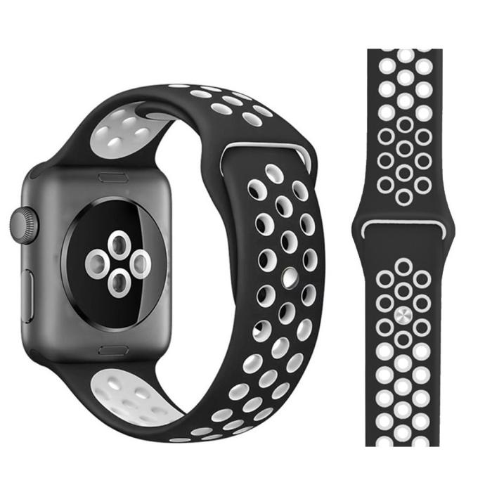 Bild 1, Ihåligt Silikon Armband Apple Watch 41/40/38 mm (M/L) - Svart/Vit