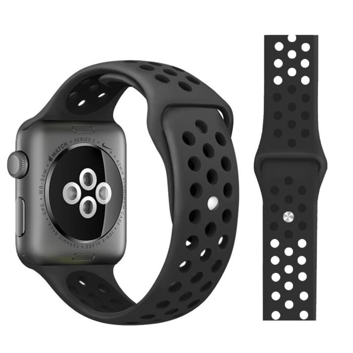 Bild 1, Ihåligt Silikon Armband Apple Watch 41/40/38 mm (M/L) - Svart