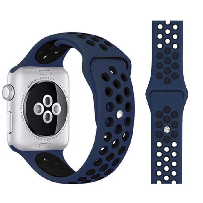 Bild 1, Ihåligt Silikon Armband Apple Watch 41/40/38 mm (M/L) - Mörk Blå/Svart